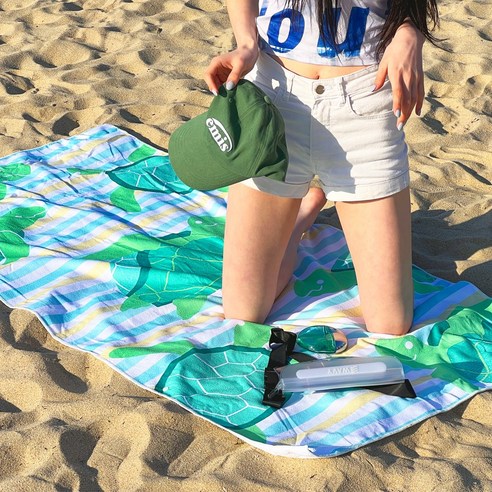 웨이비 대형 판초겸용 똑딱이 비치타올 2개세트, 빅터틀 2개, 2개
