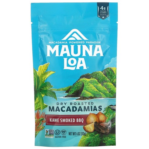 Mauna Loa 기름 없이 볶은 마카다미아 하와이 천일염 113g(4oz), 키아웨 훈제 BBQ