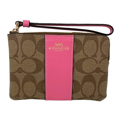 코치숄더백 코치 시그니처 코팅 캔버스 스타일 번호 58035 카키 피튜니아 코너 지퍼 손목