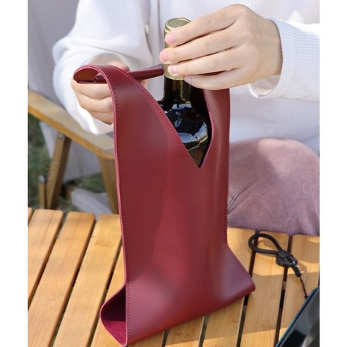 세이브맘 럭셔리 대형 와인 가죽 캐리어 쇼핑백(병둘레 30cm), 1개, 럭셔리 딥레드