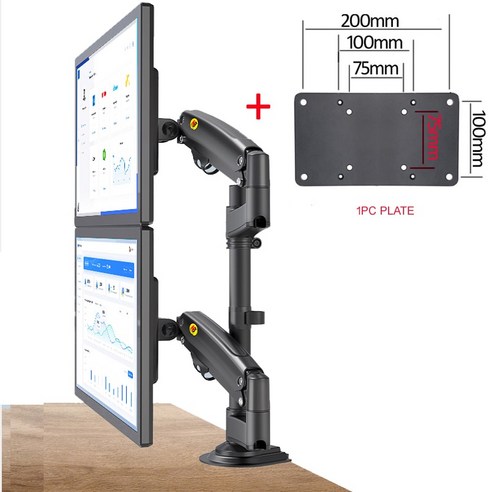 모니터 걸이 암 NB-신제품 H180 22 -32 더블 데스크 홀더 가스 스프링 풀 모션 LCD TV 마운트 2-12kg 듀얼 클램프 브래킷, CHINA_with 200x100, 1개