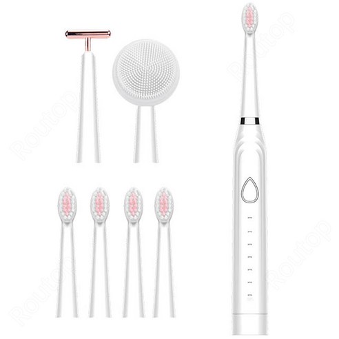 Routop 진동 클렌저 진동세안기 칫솔 마사지기 음파진동 5모드 3단계조절 저소음 딥클렌징 휴대용, 화이트