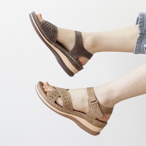 르본디 여성용 X스트랩 통굽 벨크로샌들 5cm