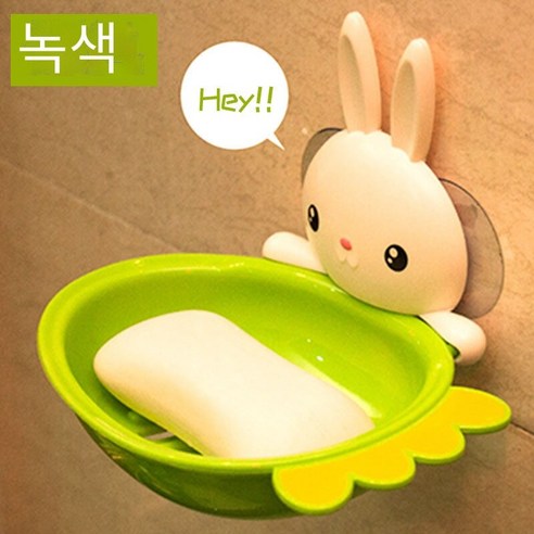 비누 상자 흡입 컵 벽걸이 비누 상자 욕실 화장실, 토끼 무 비누 상자-녹색 (배달 보조 보드)