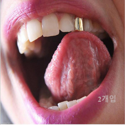 LONGGU 금이빨 HIPHOP 황금 틀니 HIPPOP 골드색 구리재질 이빨 할로윈 파티 소품, 블랙 (2개입)