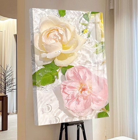 votgl 보석십자수 캔버스형 DIY 액자형 풍경 인물 꽃식물50x40cm, 07꽃, 1개