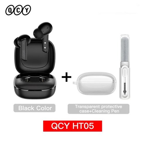 QCY HT05 ANC 무선 이어폰 40dB 소음 차단 블루투스 5.2 ENC HD, Black with Case Pen_CHINA