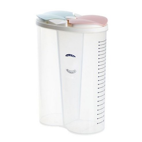 격자 잡곡 저장탱크 투명 플라스틱 커피 원두 간식 수납 박스 주방 식품 수납 탱크 밀봉 탱크, 2칸 (핑크+그린)