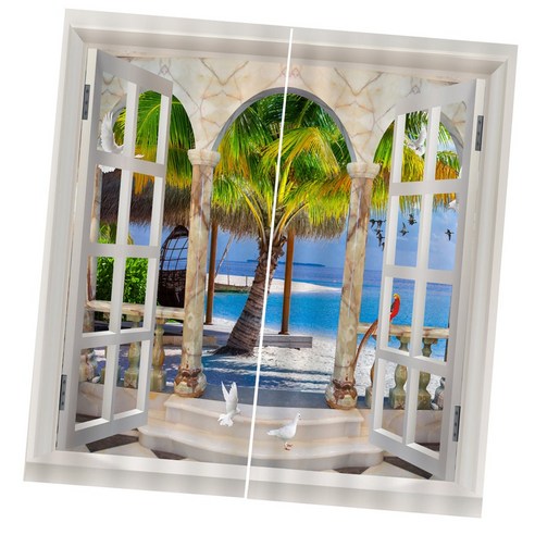 WJSHOP 2Pcs 풍경 풍경 창 문 커튼 블라인드 3D 인쇄 된 장식, 12, {"수건소재":"폴리 에스터"}