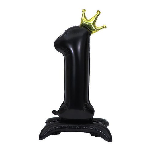 올리브파티 생일 숫자 스탠딩 왕관 은박 풍선 블랙 대형, 3개, 숫자1