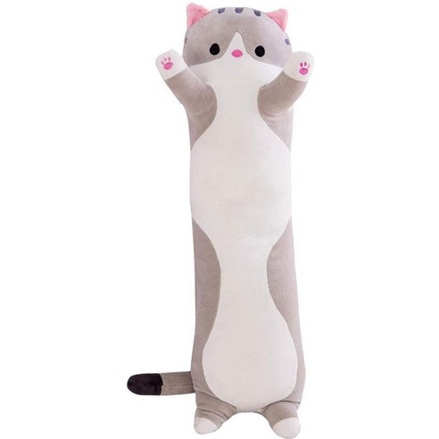 귀여운 고양이 롱쿠션 찹쌀떡 베개 필로우 말랑말랑 안고자는 인형쿠션 바디필로우 대형 쿠션 인형 피규어 키즈 어린이 선물, 그레이