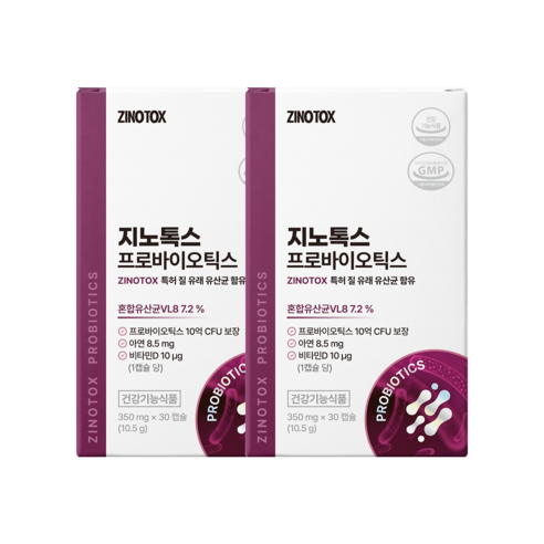 여성유산균 지노톡스 특허 질 유래 유산균 프로바이오틱스 10억CFU보장 아연, 2개, 30정