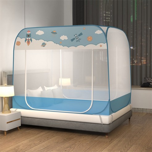 MEIISEO 가정용 모기장 침대 원터치 모기장, 1.2m침대머리카락패턴, 공간 블루