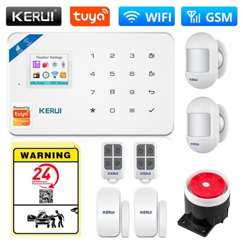 kerui tuya smart wifi gsm security alarm system works with alexa home burglar 모션 감지기 smoke door wind, 협력사, 와이파이 gsm kit2 알람