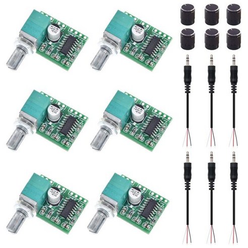 유마일 6pcs PAM8403 3W 5V 디지털 증폭기 보드 듀얼 채널 스테레오 파워 모듈 볼륨 조절 포텐셔미터 노브 캡 3pcs 3.5mm 오디오 잭 케이블