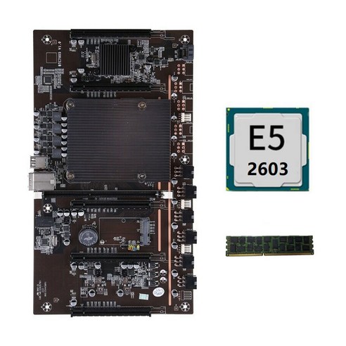 Monland X79 H61 BTC 마이닝 마더보드 LGA 2011 DDR3 지원 3060 3080 그래픽 카드(E5 2603 CPU + RECC 4G 메모리 포함), 검은 색