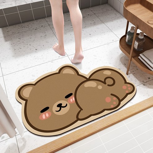 DFMEI만화 욕실 물 흡수 바닥 매트 규조토 진흙 소프트 화장실 문 매트 가정용 화장실 비 슬립 빠른 건조 카펫, 방귀 곰 [스웨이드], {"패션의류/잡화 사이즈":"40*60Cm"}