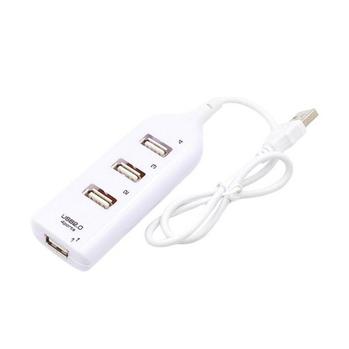 미니 휴대용 USB 허브 2.0 4 포트 분배기 어댑터 케이블 길이 55cm, 13×3.5cm, ABS, 하얀