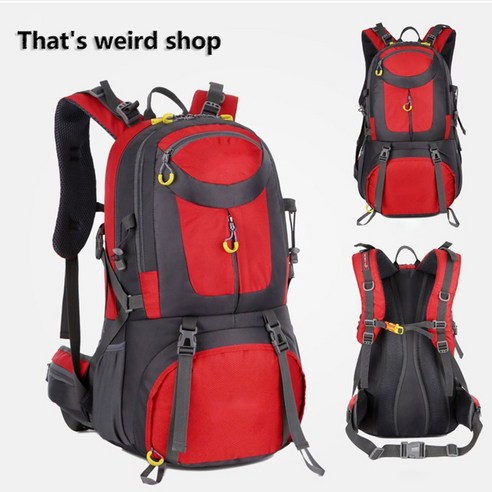 That''s weird shop 아웃도어 방수 백팩 백팩 스포츠백 트레킹 가방 대용량 등산 가방 40L/50L/60L 방수 나일론 남녀 공용, 붉은색, 40L