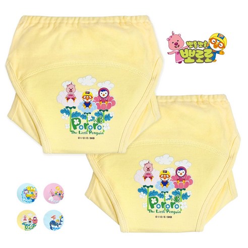 뽀로로 유아 샘방지 순면 배변 훈련 팬티 2P, 2개, 옐로우