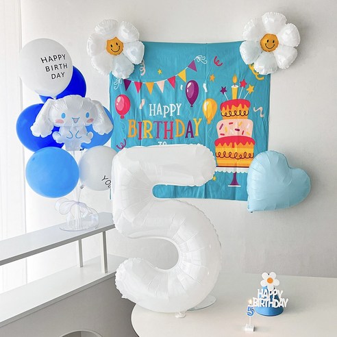 하피블리 산리오 캐릭터 풍선 아이 생일 파티 용품 세트, 시나모롤, 프리미엄세트(숫자5)