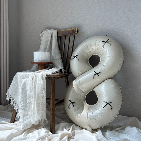숫자풍선 생일풍선 대형 리본 생일파티용품 이벤트, 8, 베이지(+블랙리본)