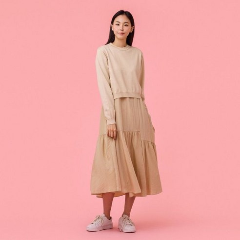 JAJU/자주 여 니트 패치 원피스_IVORY 425040