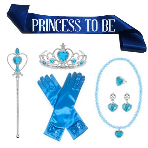 생일 파티 용품 티아라 + 어깨띠 + 액세서리 요술봉 코스튬 세트, 딥블루 공주세트(TO BE)