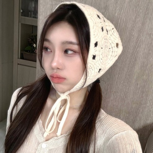 VANANA2 여성 러블리 니트 헤어 스카프 반다나 삼각 두건 보닛 귀도리 모자