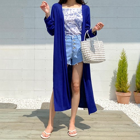 아모르데이 여성용 써니골지롱숄 오픈 루즈핏 롱 베이직 데일리 가디건