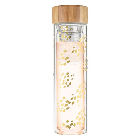 핑키업 블레어 글래스 트래블 인퓨저 머그 휴대용 티보틀, Champagne Gold Dots, 473ml