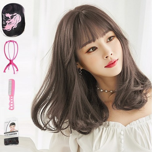 가발위드 웨이브 통가발 라시+가발걸이1개+가발전용빗1개+가발망1개 세트상품, 콜드브라운