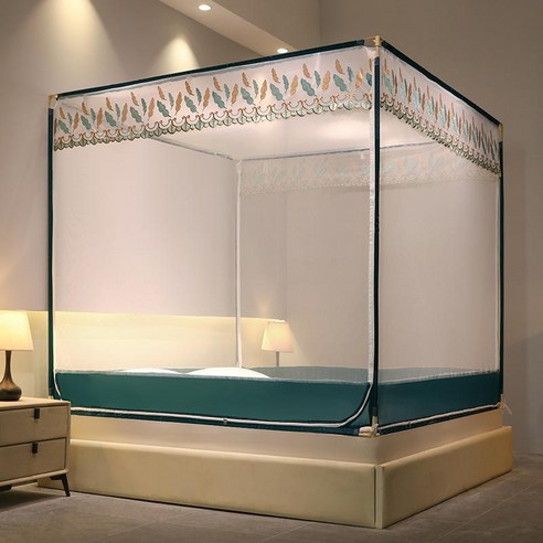 MEIISEO 가정용 모기장 침대 원터치 모기장, 1.2 m 침대, 플로팅 깃털 진한 녹색