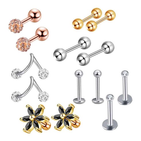 1 세트 스틸 쥬얼리 세트 배꼽 반지 혀 코 Tragus 립 바