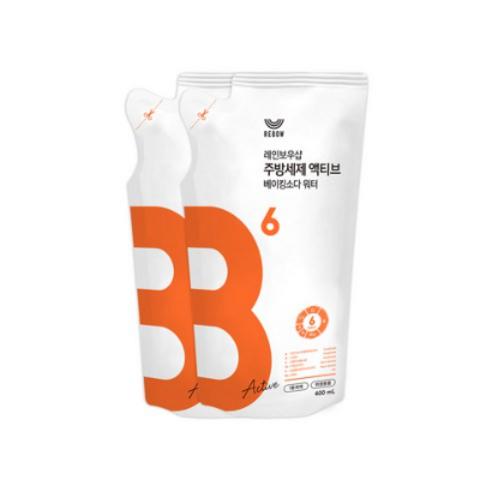 레인보우샵 B6 주방세제 액티브 베이킹소다 워터 리필, 400ml, 4개