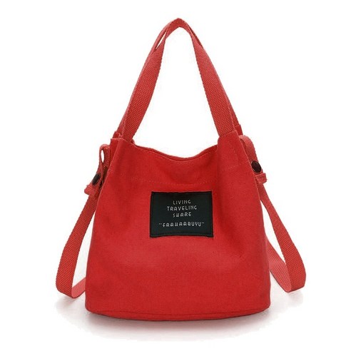 패션 여성의 캔버스 핸드백 어깨 가방 토트 지갑 귀여운 여행 버킷 가방 빨간색