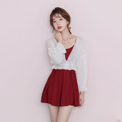 DFMEI 원피스 선크림 여성용 수영복 여성용 슬리밍 수영복 여성용 스커트 수영복, DFMEI 붉은색