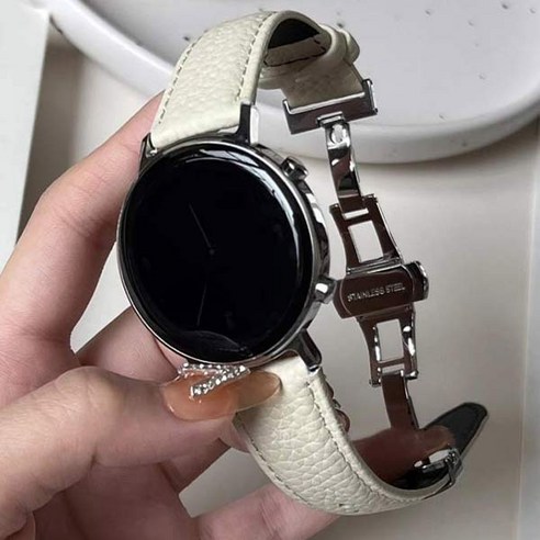 [용꼬리용용] 갤럭시워치 레더 메탈 버클 스트랩, 22mm, 아이보리