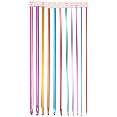 11pcs 27cm 멀티 컬러 알루미늄 튀니지 아프가 니 스탄 크로 셰 뜨개질 후크 니트 바늘 2-8mm, 하나, 보여진 바와 같이