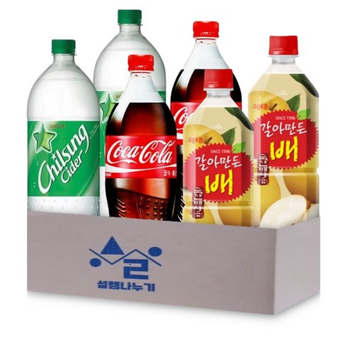 [설렘나누기] 음료 1번세트_코카콜라 1.25L 2개 칠성사이다 1.25L 2개 갈아만든배 1L 2개, 1세트