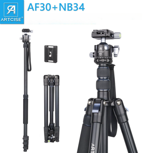 ARTCISE AF30+NB34 카메라 삼각대 저단면 파노라마 볼 헤드 단반 카메라용 콤팩트 알루미늄 경량 여행 삼각대 최대 15kg 부하, ARTCISE AF30+NB34+QRP