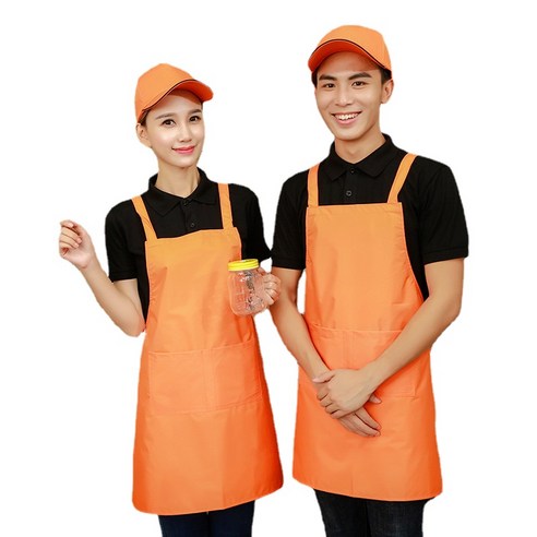 ANKRIC 가정용 먼지 방지 단색 앞치마 주방 방오 작업 앞치마 원피스앞치마, 오렌지