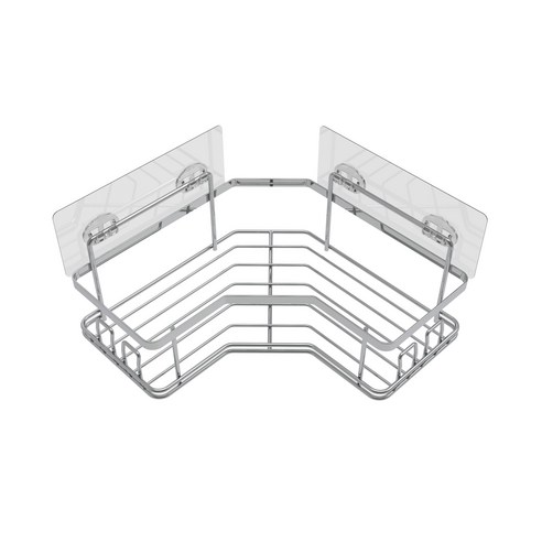 퍼플고릴라 똑똑한 접착식 욕실선반 베이직 코너형, 실버, 1개