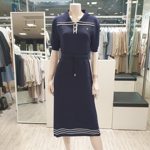 온앤온 카라넥 배색라인 니트 원피스 NJK3MO427