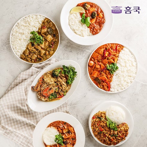 홈쿡 태국카레 5종세트 푸팟퐁커리 마사만커리 버터치킨커리 레드커리 팟카파오, 1세트