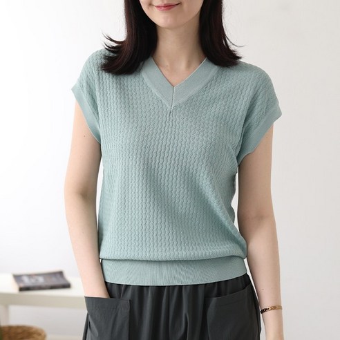 웬디즈갤러리 캡소매 브이넥 쿨 니트 NKN114