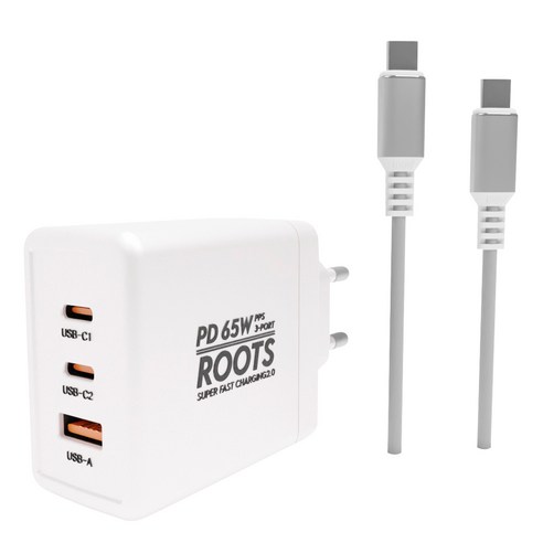 디에이치몰 루츠 65W 3포트 PD PPS 국내생산 멀티 초고속 충전기 100W 5A C TO C 케이블 포함, 화이트, 1개