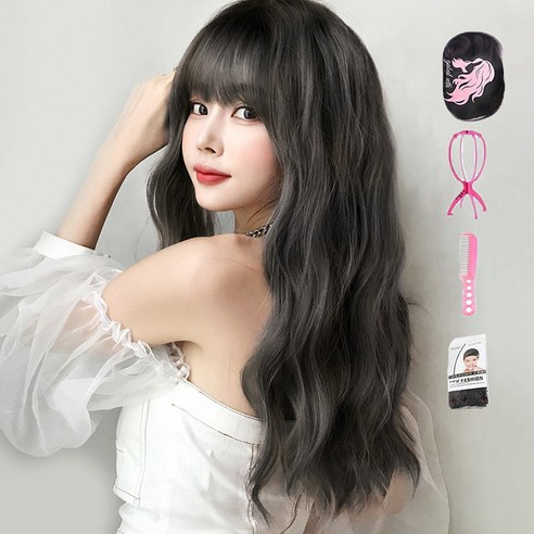 가발위드 통가발 바스카 + 가발 걸이 1개 + 빗 1개 + 가발망 1개 세트 상품, 블랙브라운, 1세트