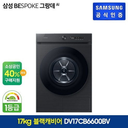 삼성 BESPOKE AI 그랑데 블랙캐비어 1등급 건조기 17kg(DV17CB6600BV)