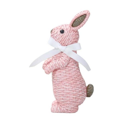 현실적인 토끼 입상 토끼 조각 부활절 장식 토끼 모델 동물 그림 데스크탑 침실 뒤뜰 바 장식, 수지, 핑크 스탠딩